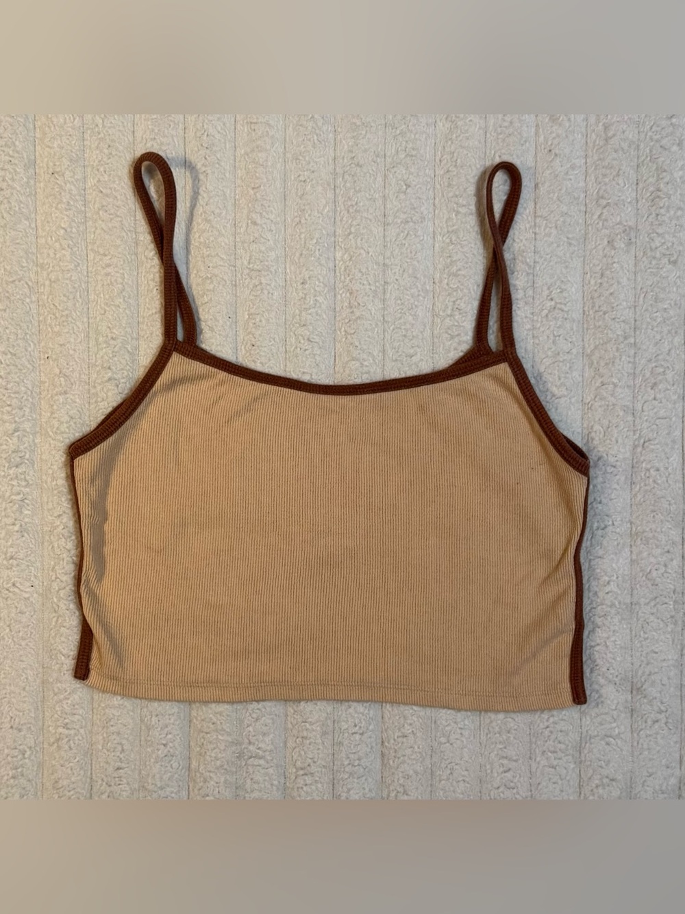Pacsun Beige Ribbed Cami Crop Top With Brown Trim Cropped Tank Y2K Style